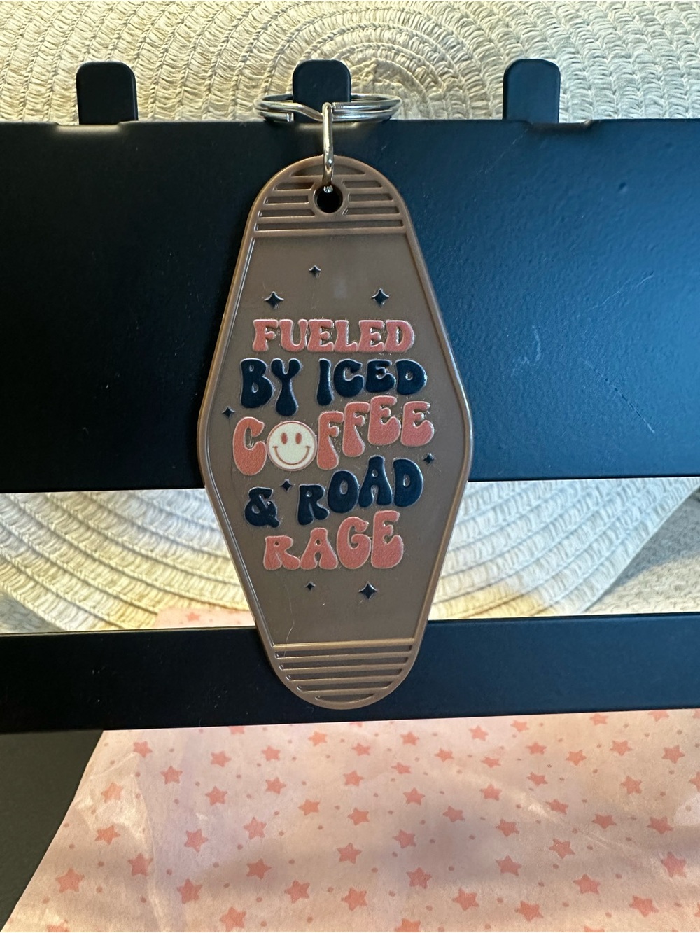 Novelty Keychain - 'Fueled by Iced Coffee & Road Rage' Brown